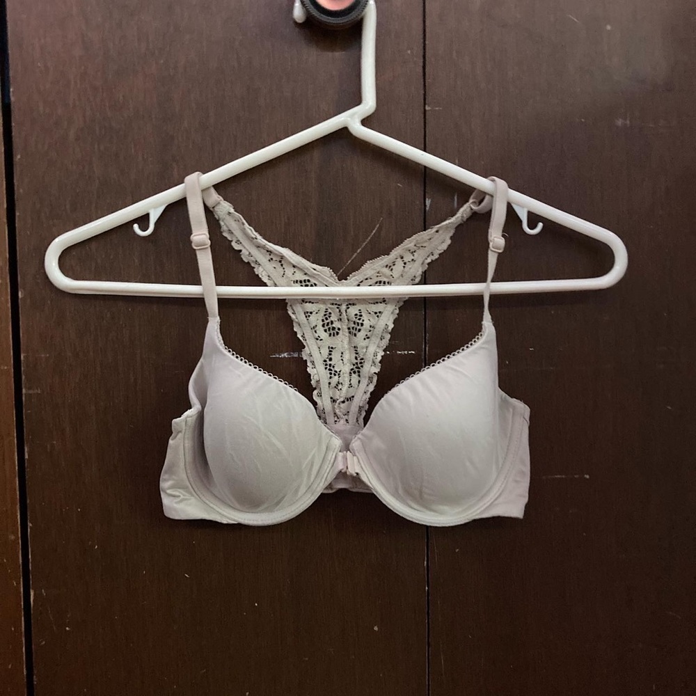 Tan and blue bra